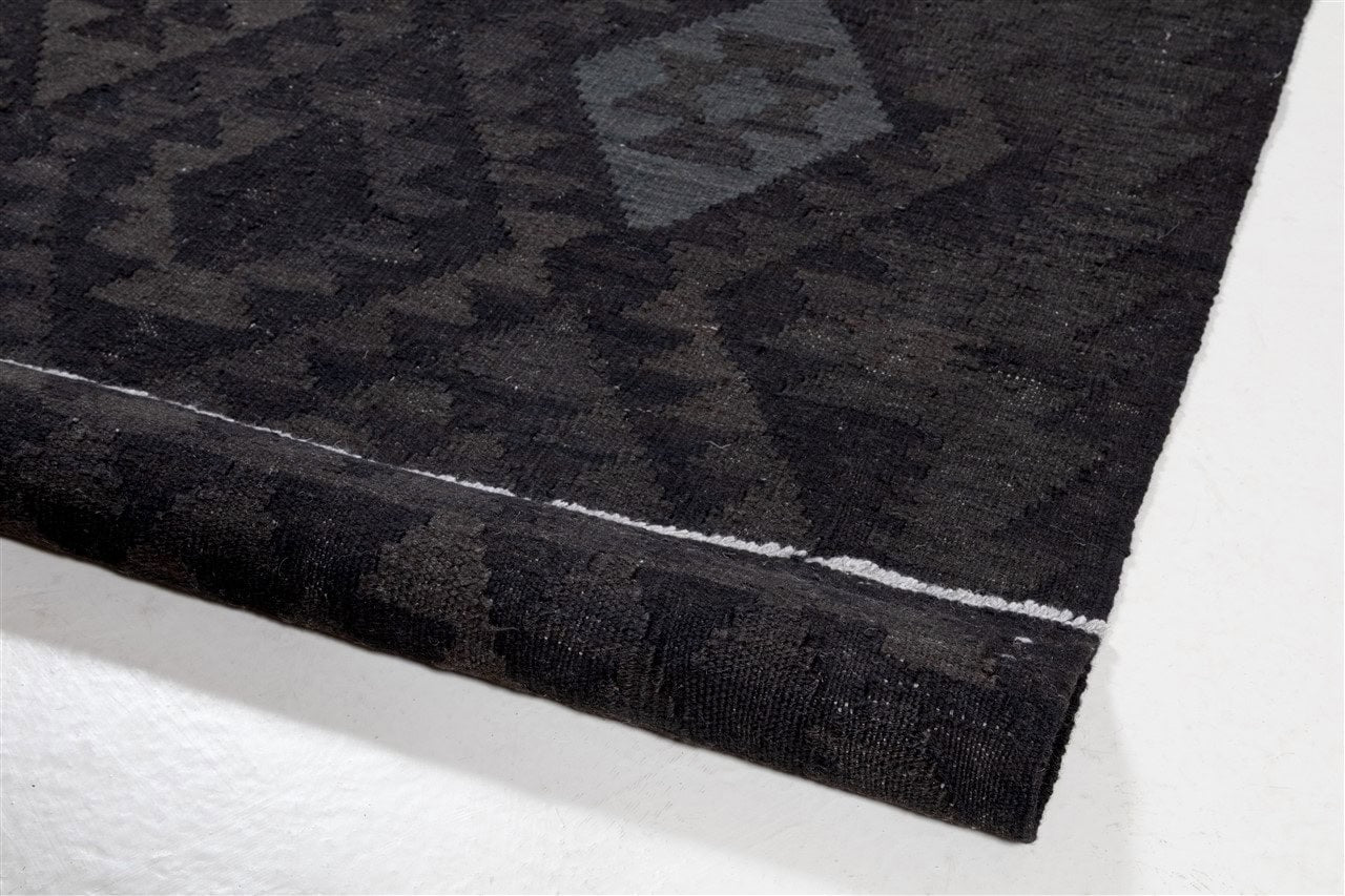 Tappeto Kilim Afghan Nero Naturale, Fatto a mano, 198x152cm