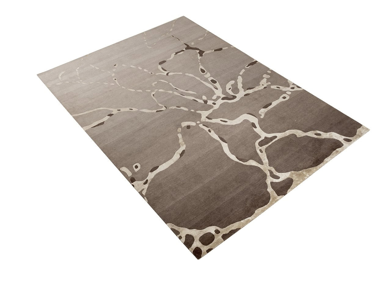 Tappeto design moderno marrone in seta/lana, fatto a mano