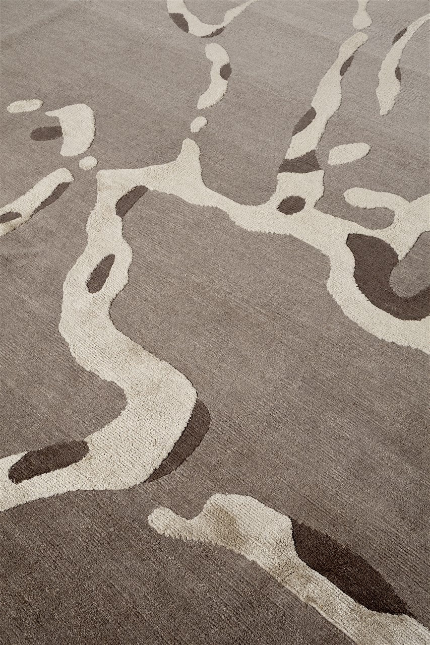 Tappeto design moderno marrone in seta/lana, fatto a mano