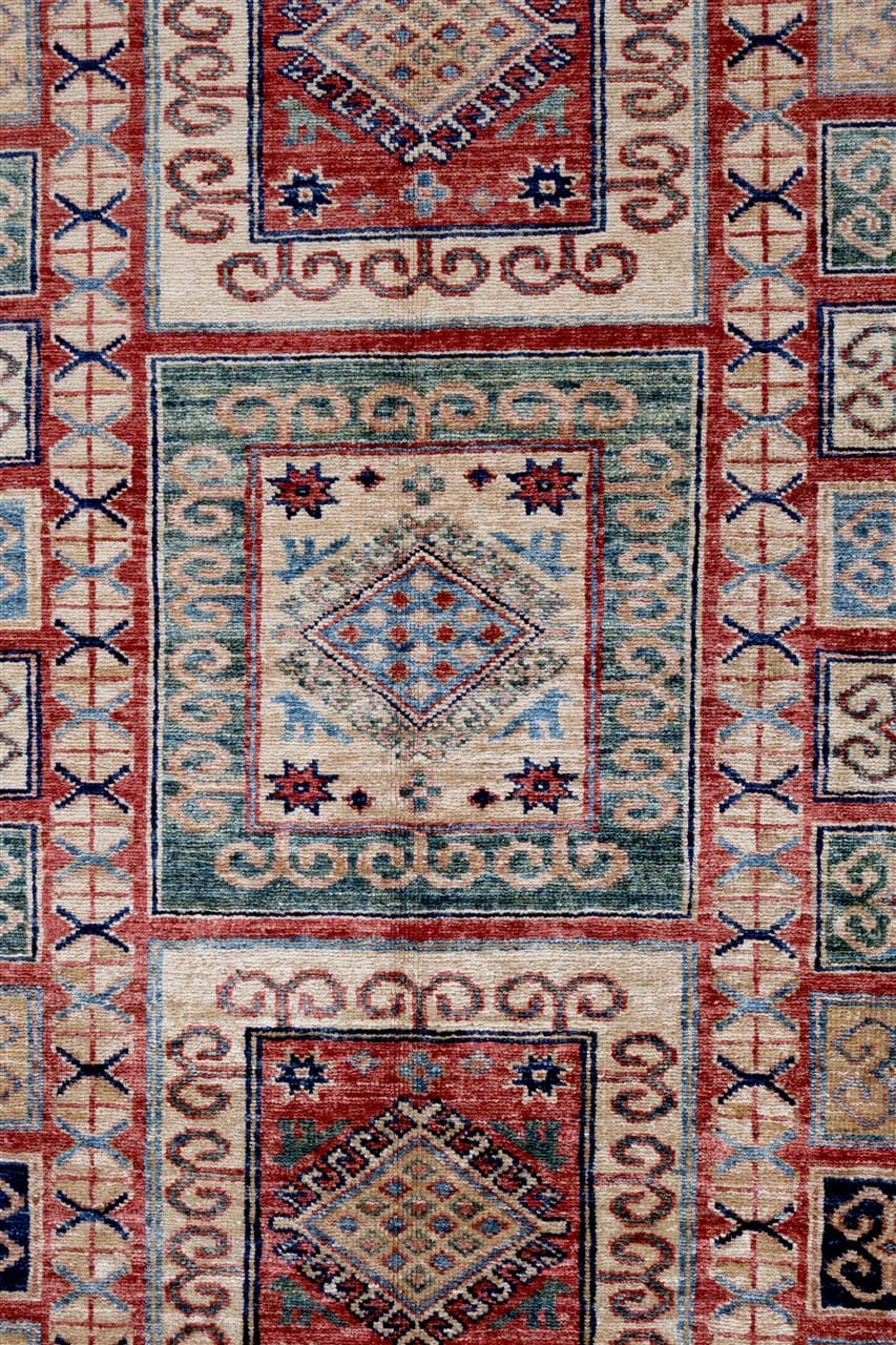 Handmade Premium Afghan Kazak Wool Rug, 367x123cm