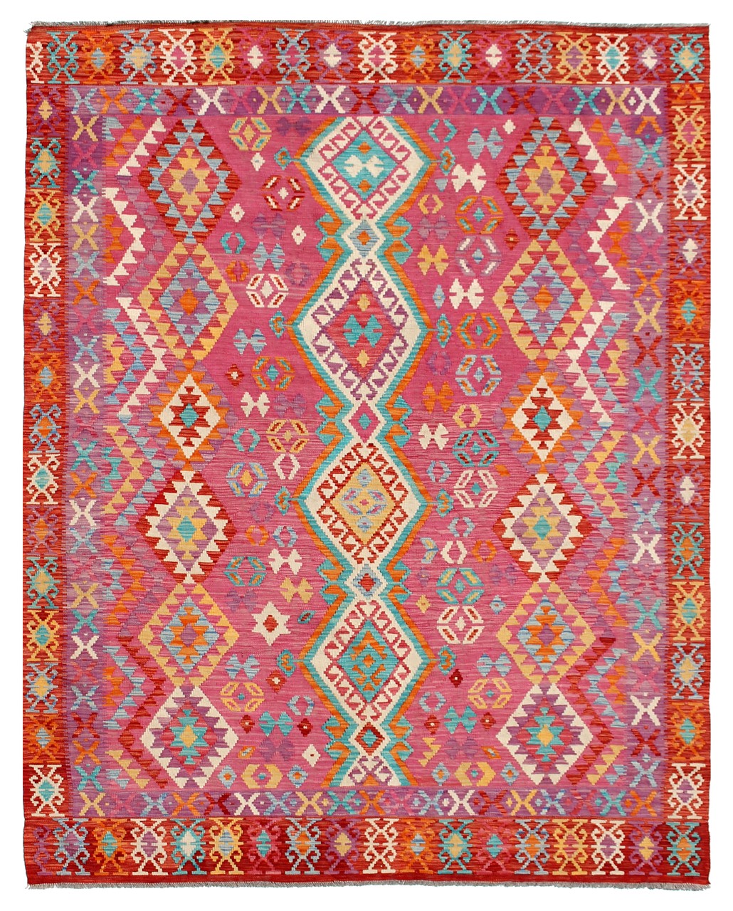 Tappeto Kilim Kaudani Afghan fatto a mano multicolore 302x212cm
