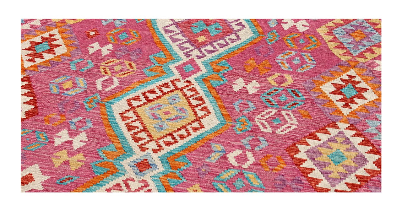 Tappeto Kilim Kaudani Afghan fatto a mano multicolore 302x212cm