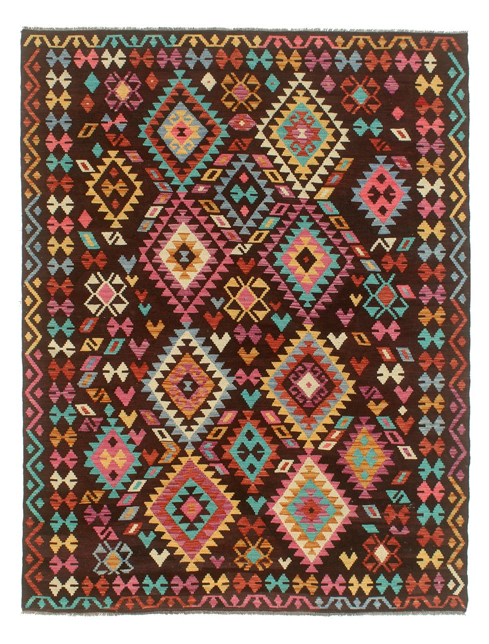 Tappeto Kilim Kaudani Afghan fatto a mano multicolore 291x205cm