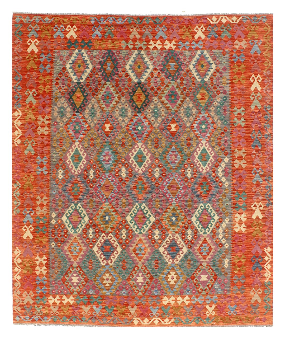 Tappeto Kilim Kaudani Afghan fatto a mano multicolore 305x255cm