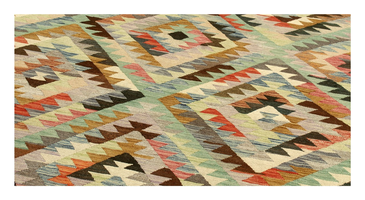 Tappeto Kilim Kaudani Afghan fatto a mano multicolore 300x200cm