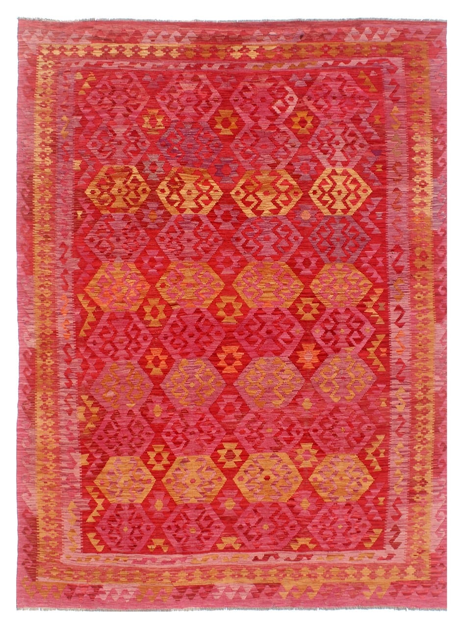 Tappeto Kilim Kaudani Afghan fatto a mano multicolore 357x252cm