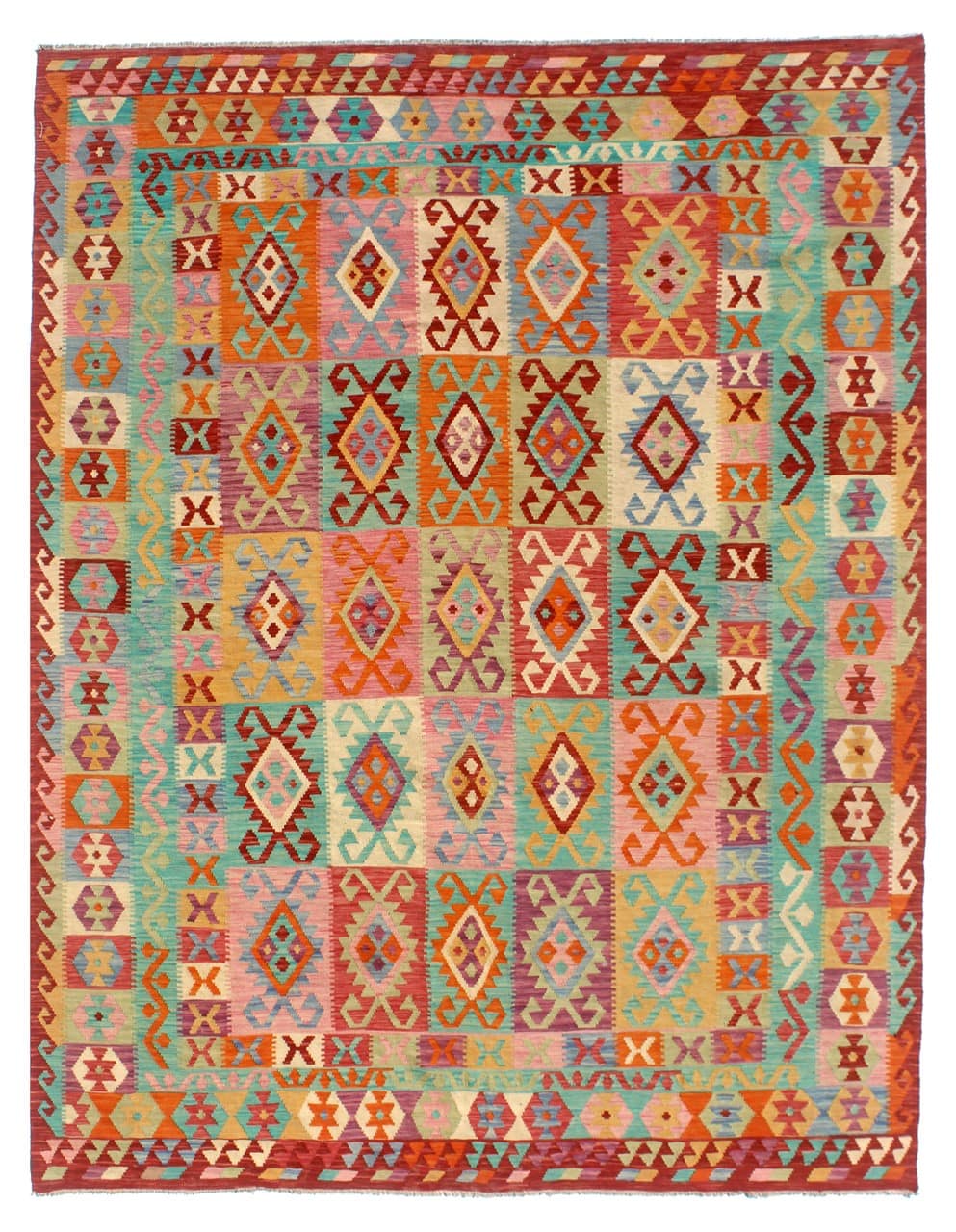 Tappeto Kilim Kaudani Afghan fatto a mano multicolore 345x252cm