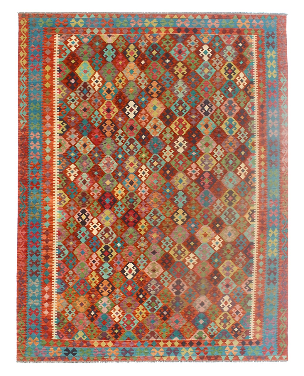 Tappeto Kilim Kaudani Afghan fatto a mano multicolore 388x305cm