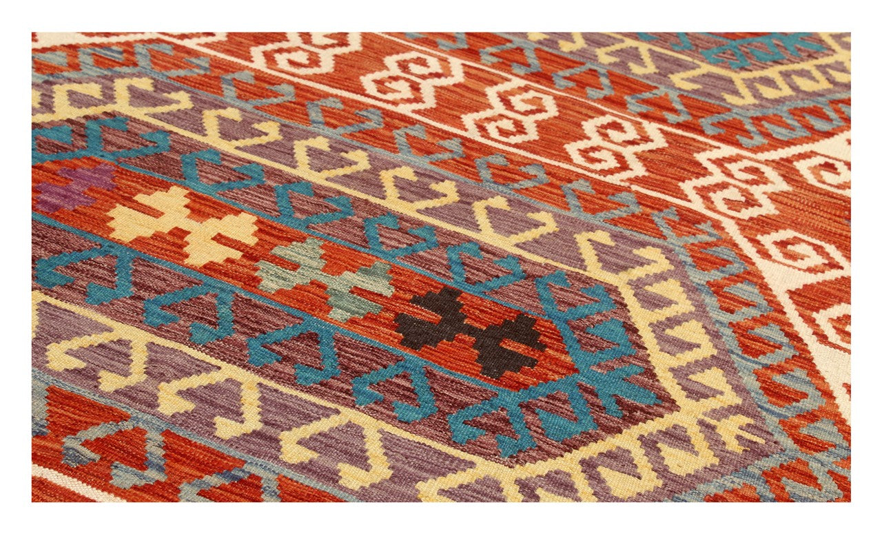 Tappeto Kilim Kaudani Afghan fatto a mano multicolore 293x257cm