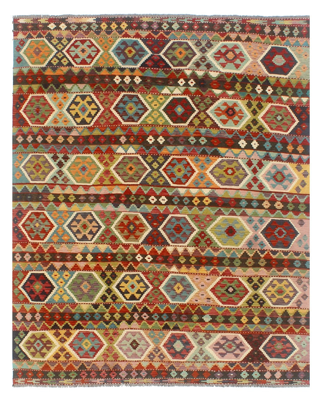 Tappeto Kilim Kaudani Afghan fatto a mano multicolore 298x249cm