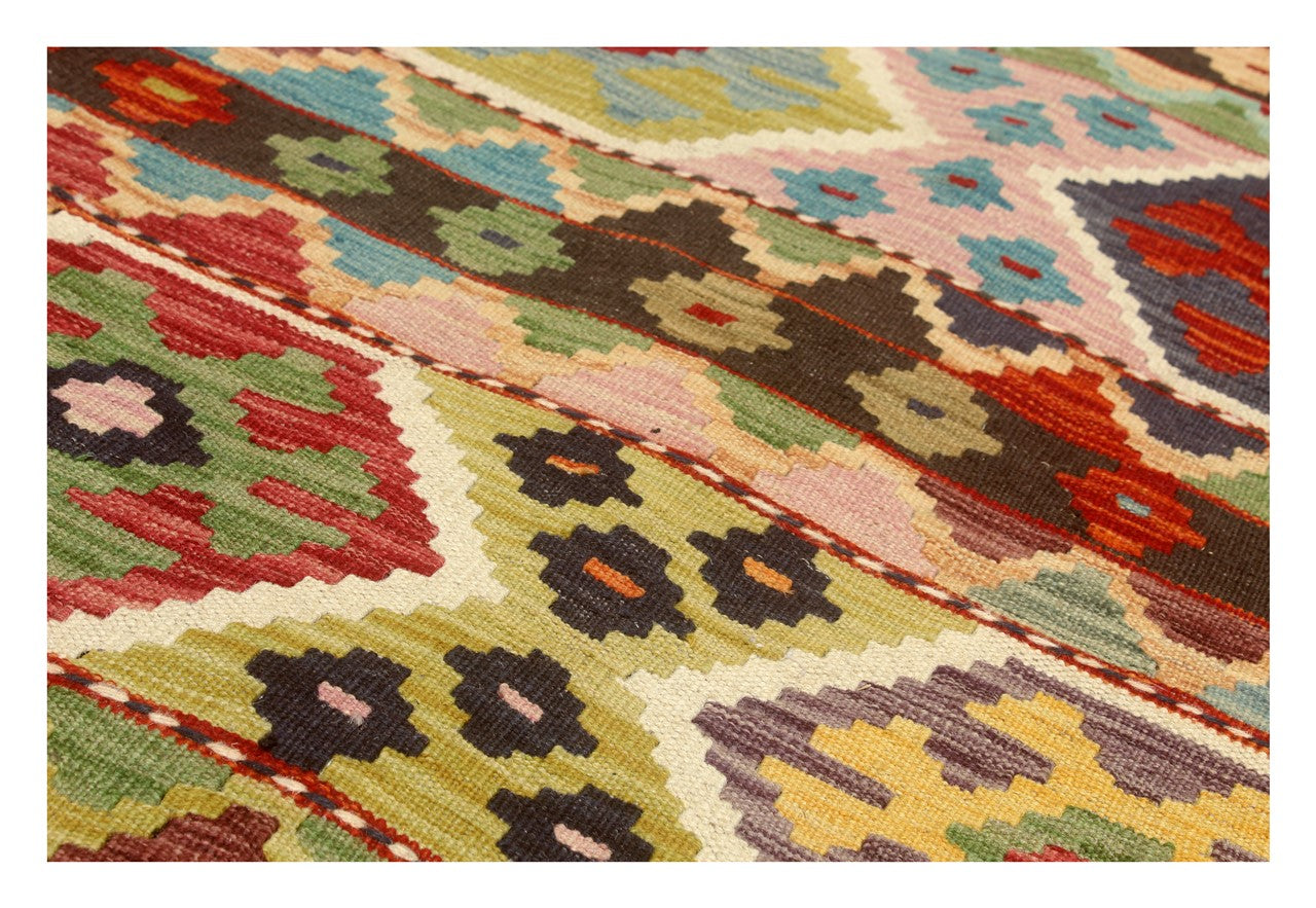Tappeto Kilim Kaudani Afghan fatto a mano multicolore 298x249cm