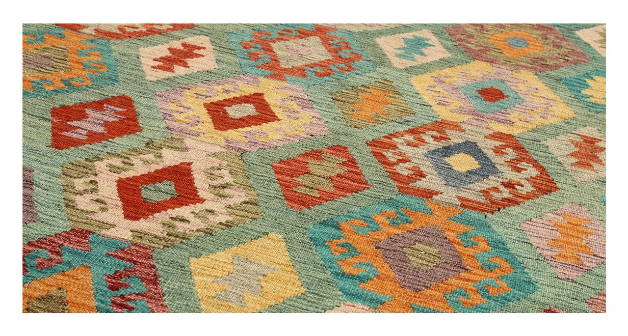 Tappeto Kilim Kaudani Afghan fatto a mano multicolore 298x252cm