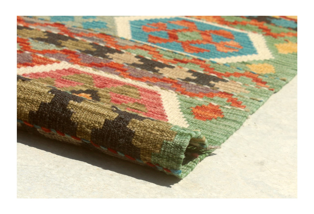 Tappeto Kilim Kaudani Afghan fatto a mano multicolore 352x256cm