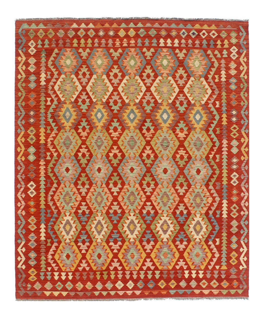 Tappeto Kilim Kaudani Afghan fatto a mano multicolore 297x254cm