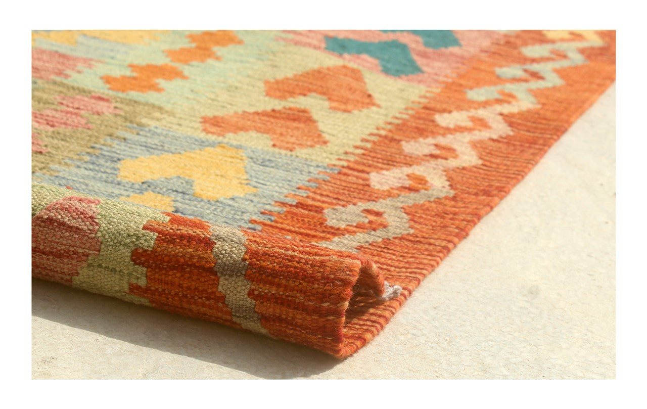 Tappeto Kilim Kaudani Afghan fatto a mano multicolore 344x247cm