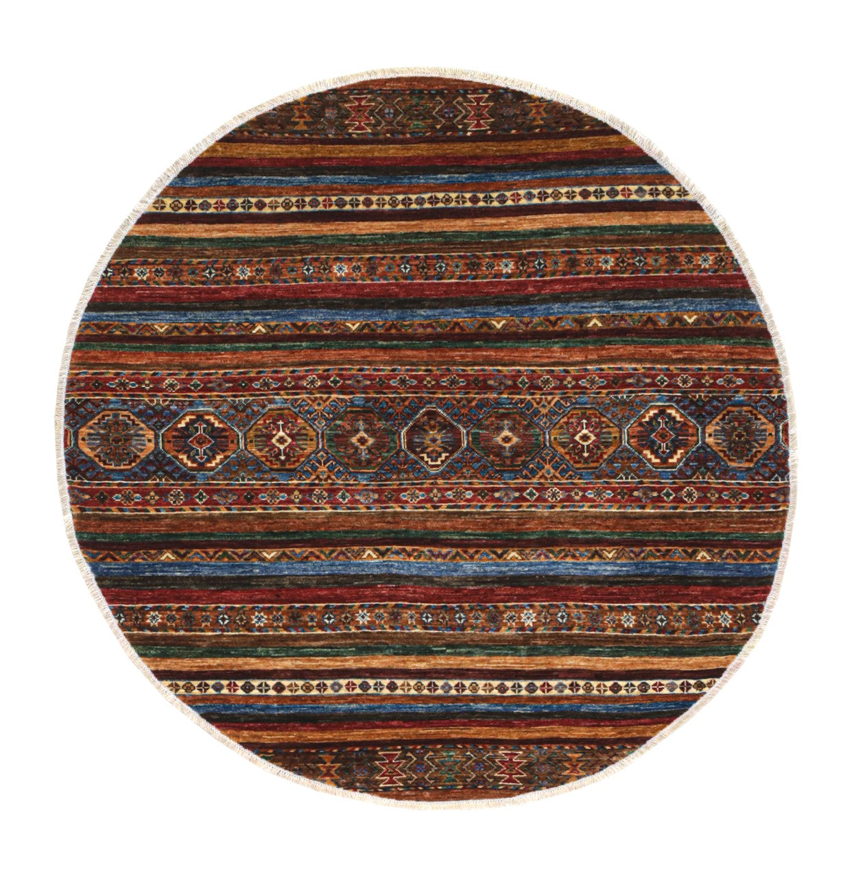 Afghan wool round carpet multi, handmade 147x144cm