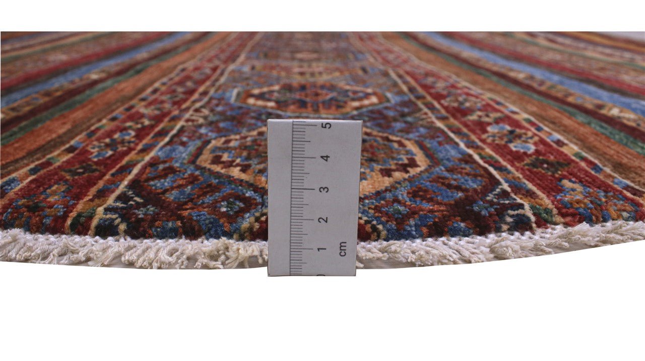 Afghan wool round carpet multi, handmade 147x144cm