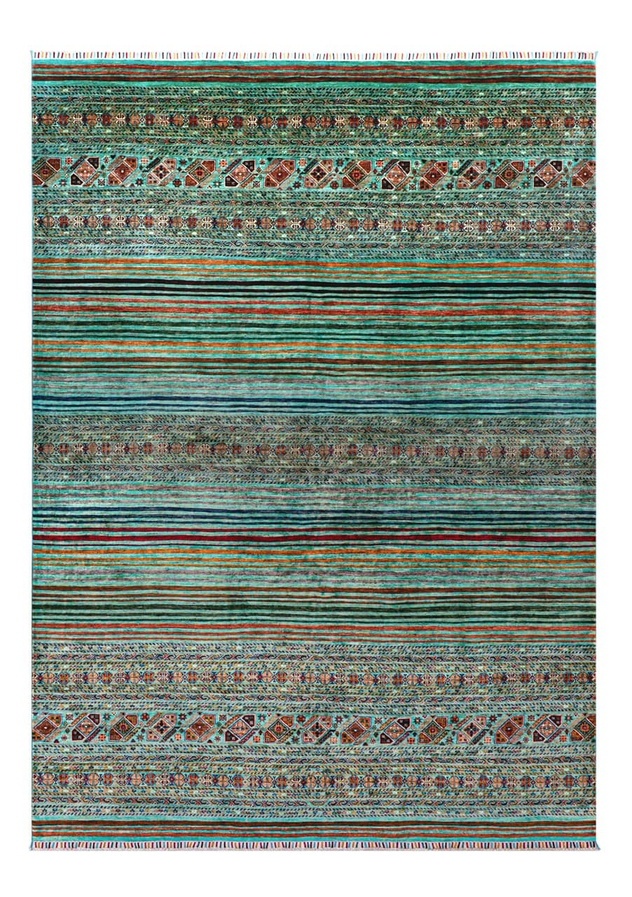 Tappeto Afghan verde in lana, fatto a mano 360x265cm