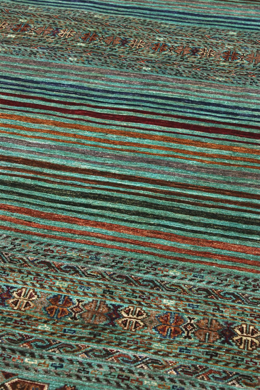 Tappeto Afghan verde in lana, fatto a mano 360x265cm