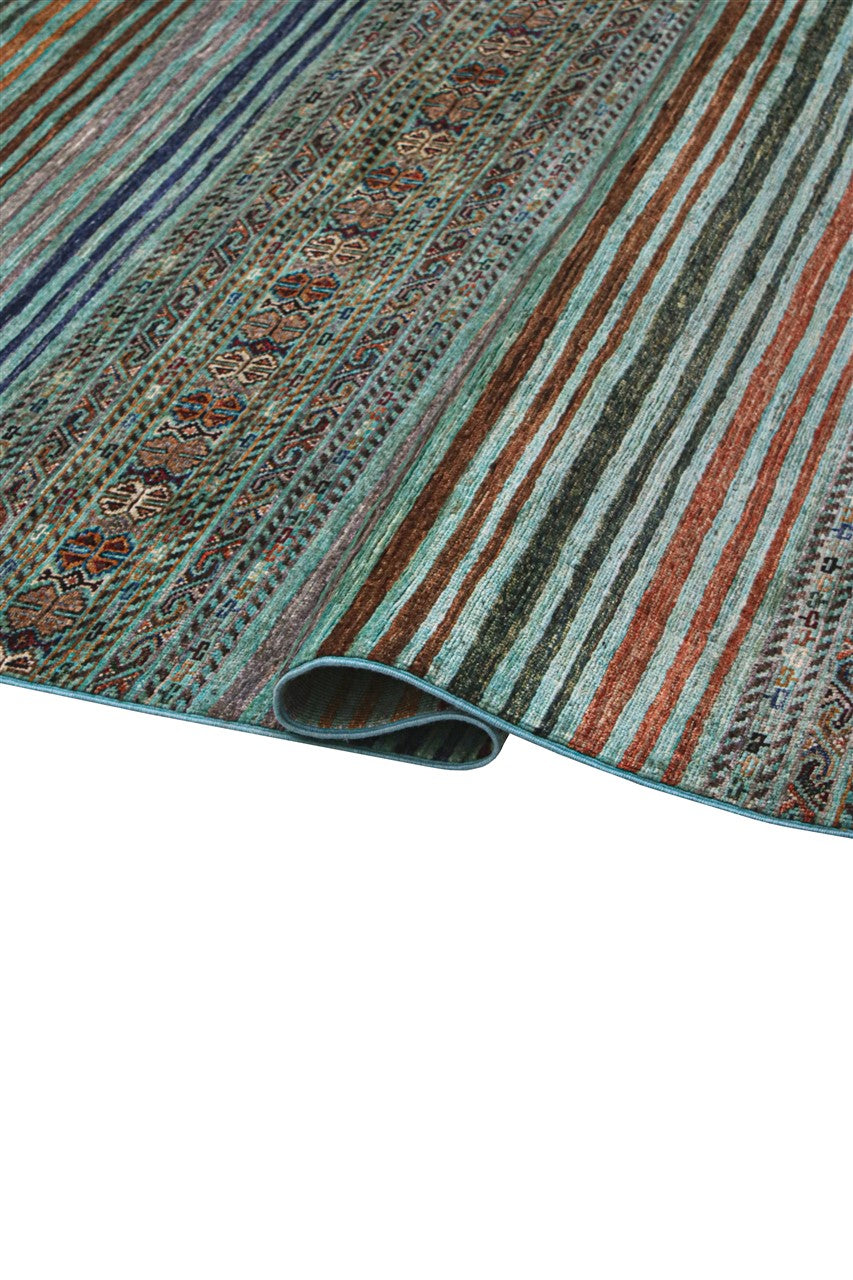 Tappeto Afghan verde in lana, fatto a mano 360x265cm