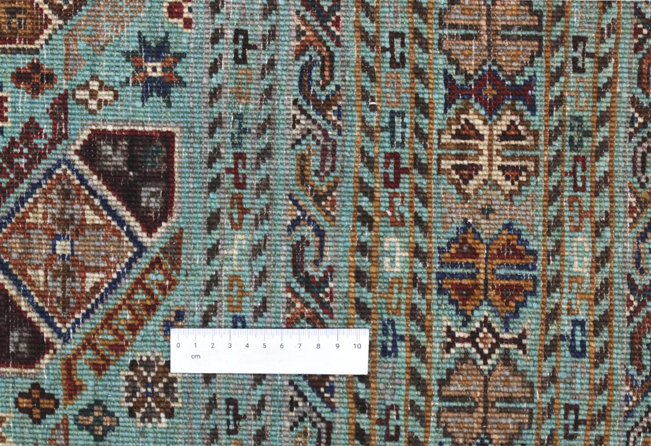 Tappeto Afghan verde in lana, fatto a mano 360x265cm