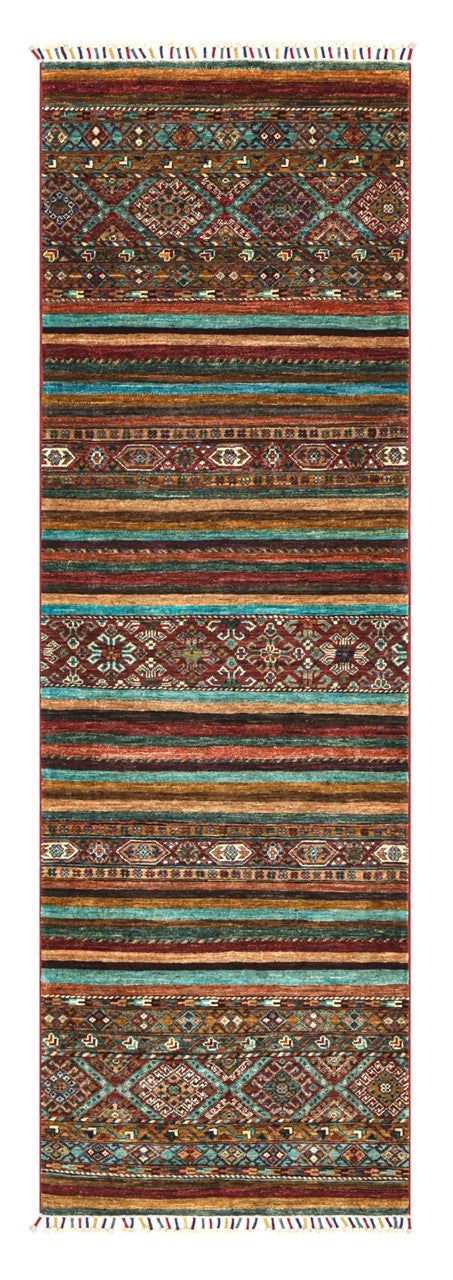 Tappeto passatoia Afghan multicolore in lana, fatto a mano 262x81cm