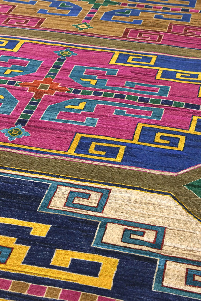 Classic Kazak carpet, Green, handmade, 290x201cm