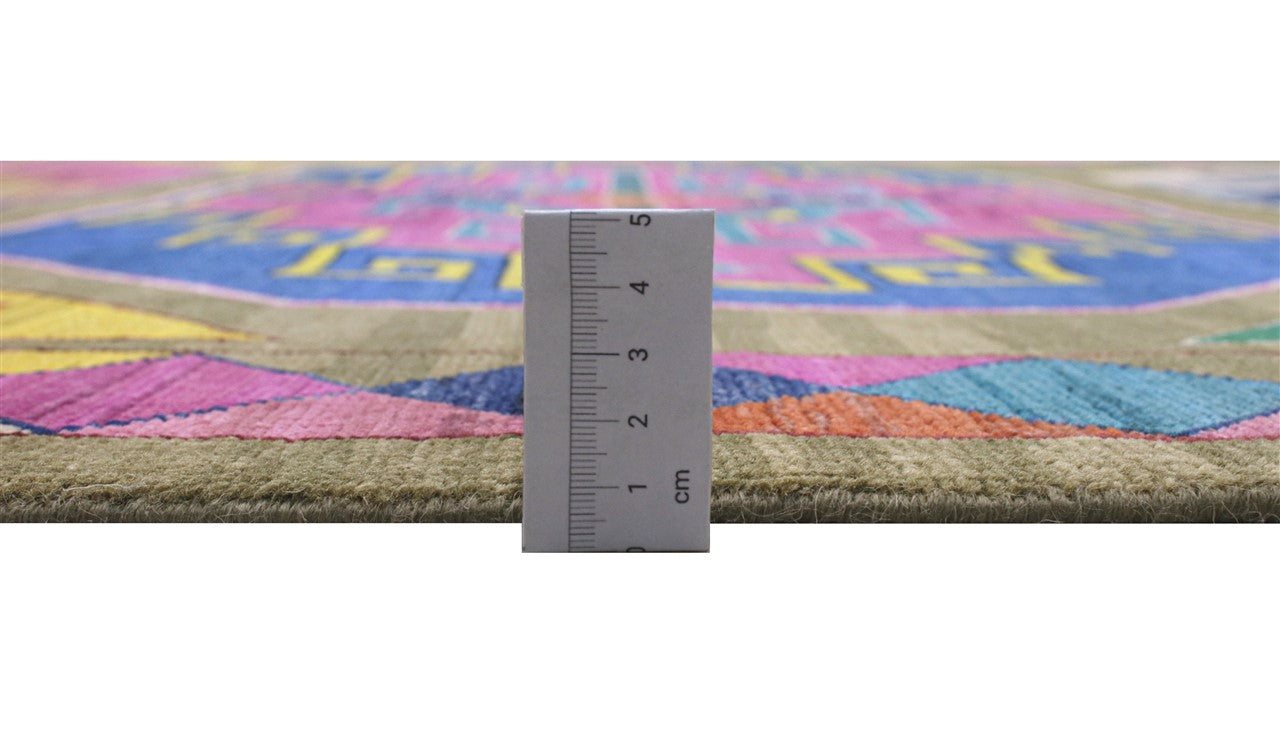 Classic Kazak carpet, Green, handmade, 290x201cm