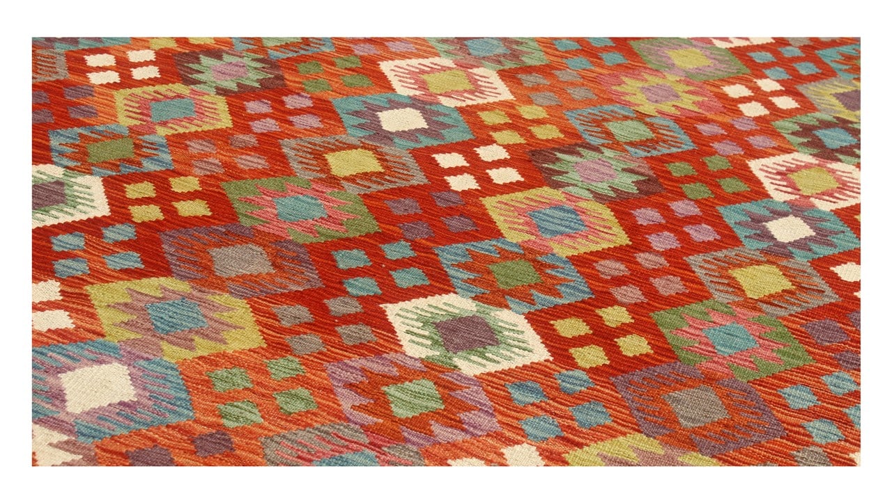 Tappeto Kilim Kaudani Afghan fatto a mano multicolore 354x259cm