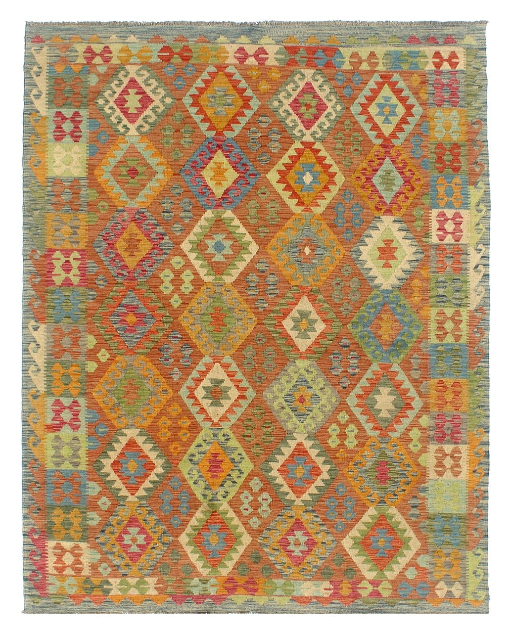 Tappeto Kilim Kaudani Afghan fatto a mano multicolore 292x206cm