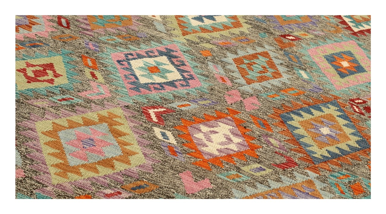 Tappeto Kilim Kaudani Afghan fatto a mano multicolore 345x242cm