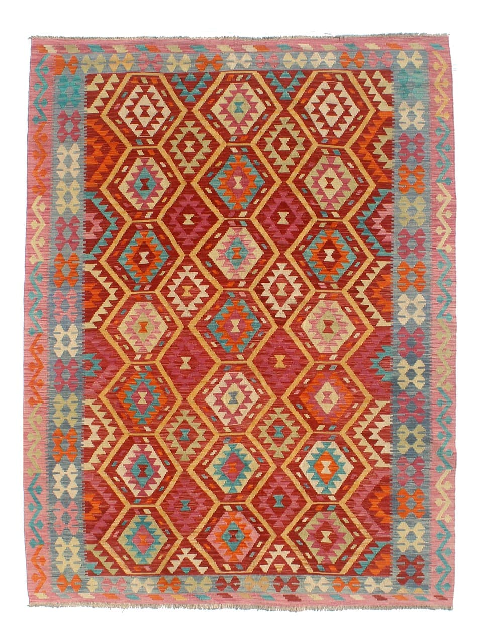 Tappeto Kilim Kaudani Afghan fatto a mano multicolore 299x207cm