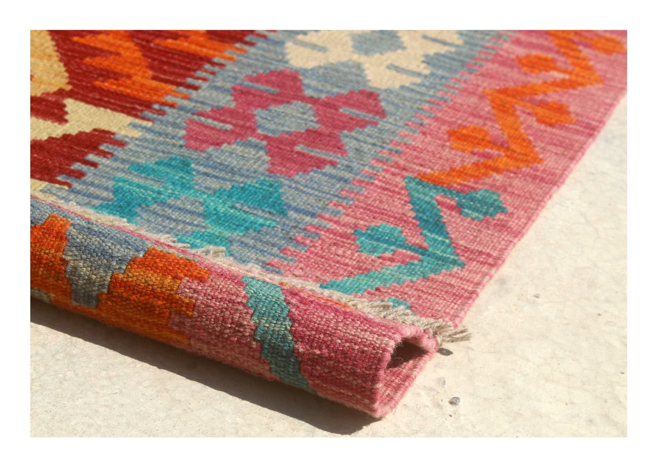 Tappeto Kilim Kaudani Afghan fatto a mano multicolore 299x207cm