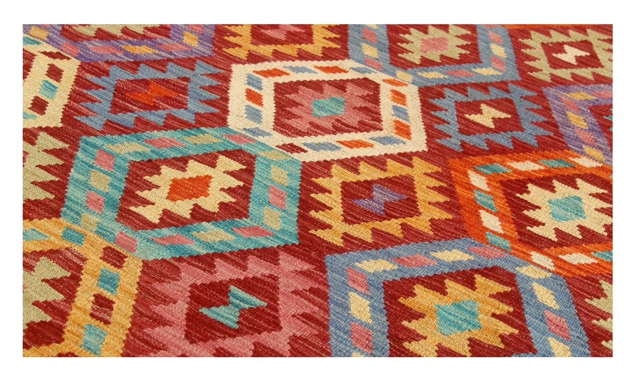 Tappeto Kilim Kaudani Afghan fatto a mano multicolore 296x212cm