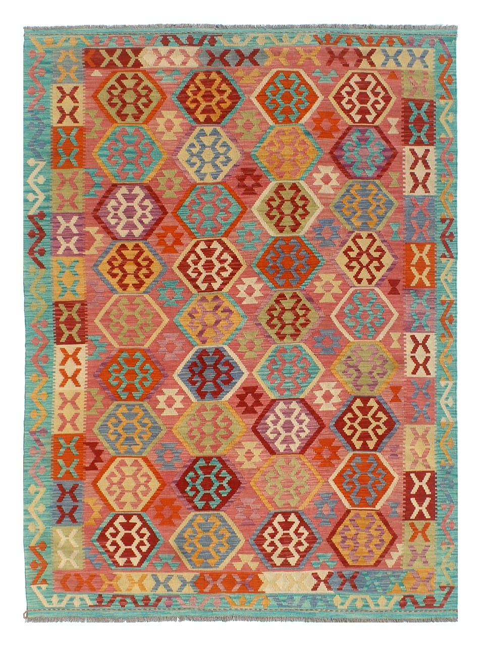 Tappeto Kilim Kaudani Afghan fatto a mano multicolore 299x201cm