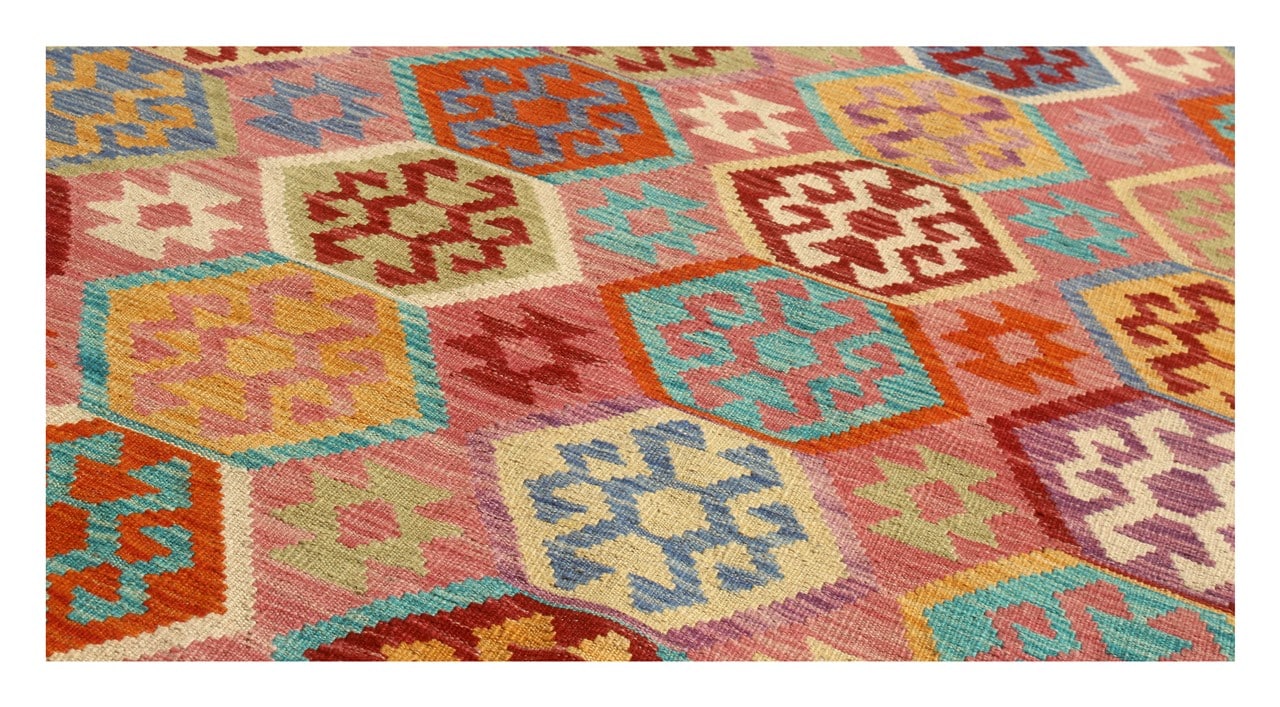 Tappeto Kilim Kaudani Afghan fatto a mano multicolore 299x201cm