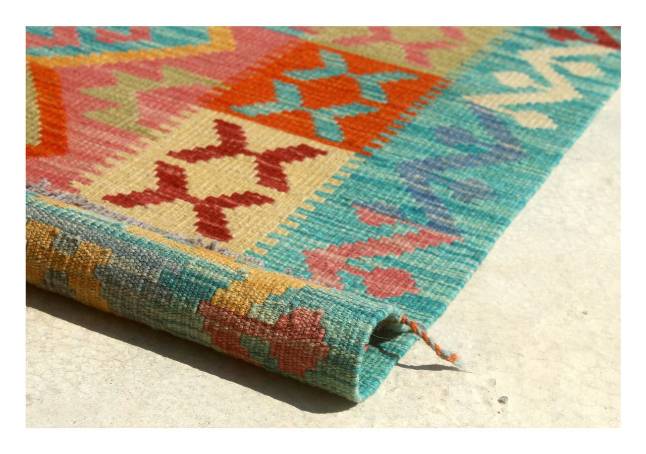 Tappeto Kilim Kaudani Afghan fatto a mano multicolore 299x201cm
