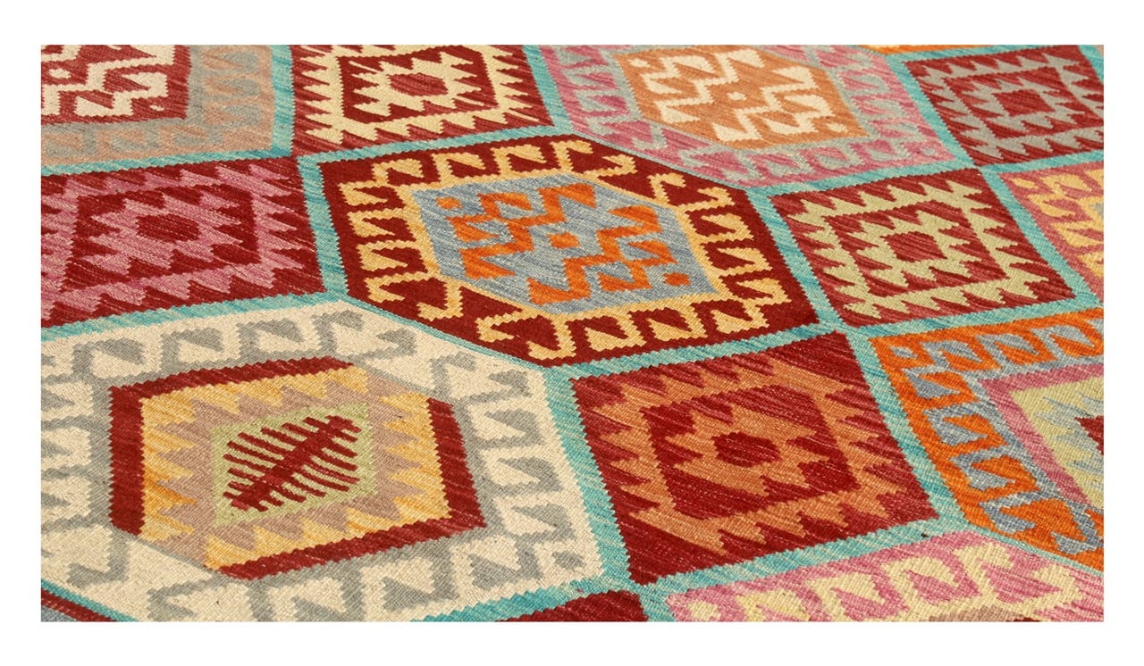 Tappeto Kilim Kaudani Afghan fatto a mano multicolore 301x256cm
