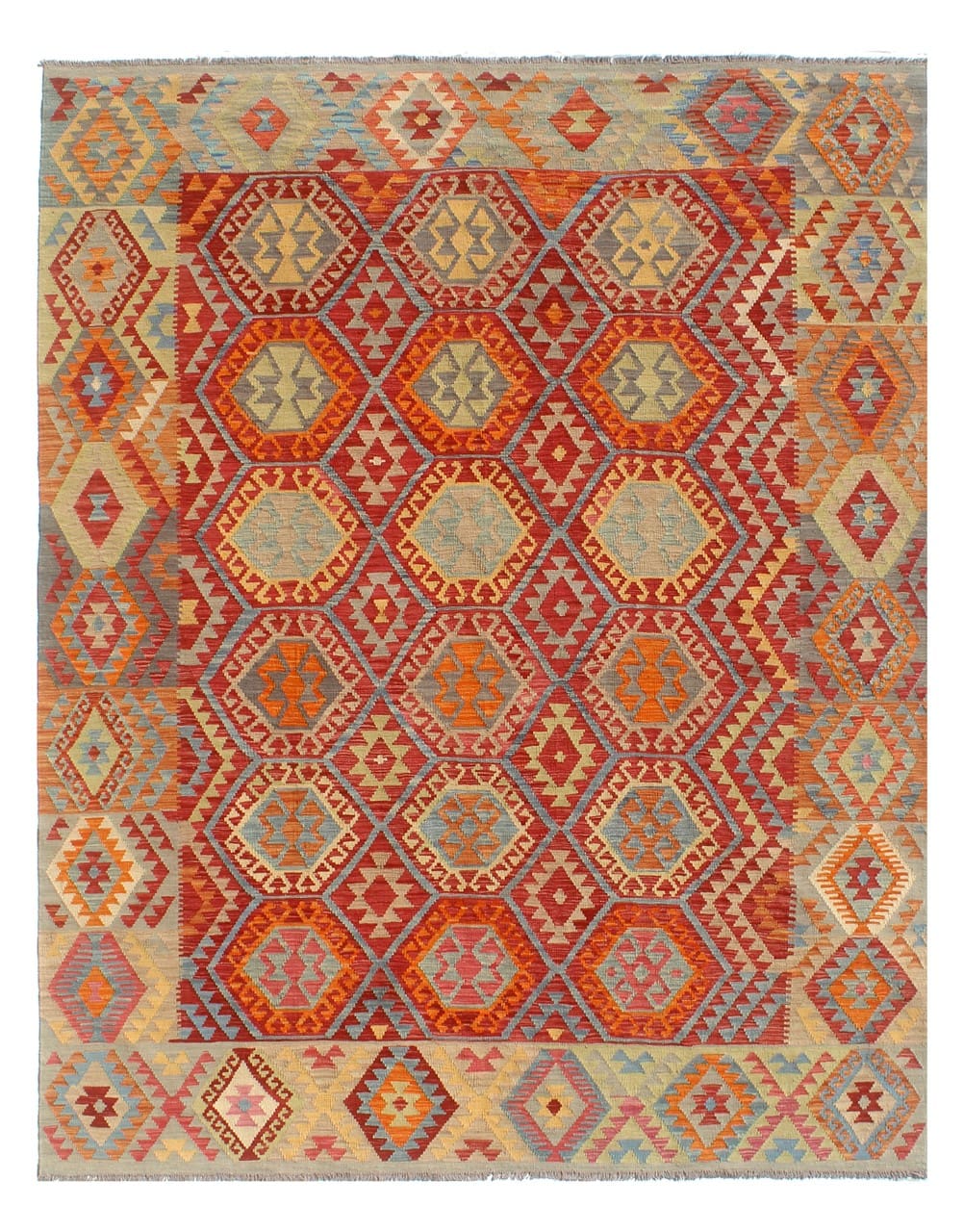 Tappeto Kilim Kaudani Afghan fatto a mano multicolore 344x252cm