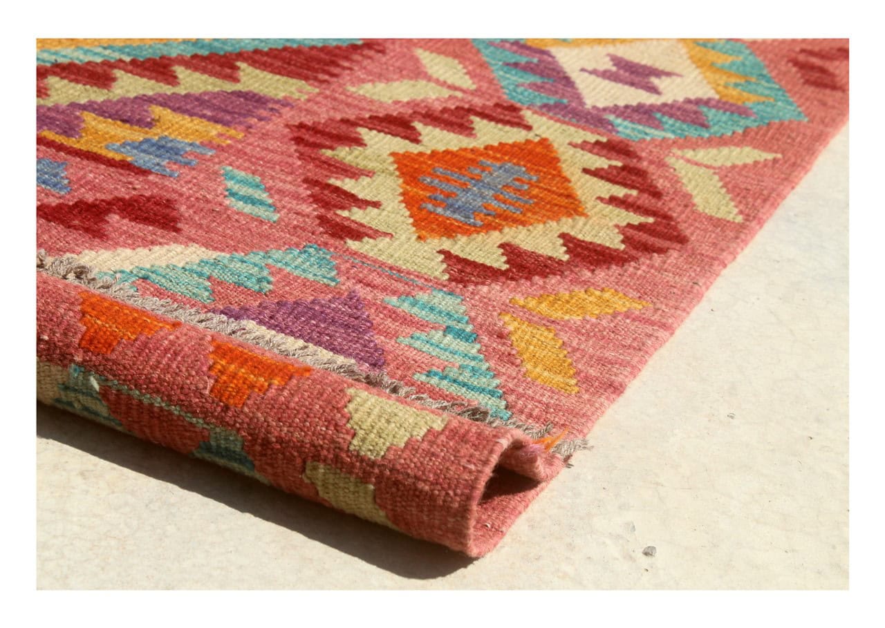 Tappeto Kilim Kaudani Afghan fatto a mano multicolore 292x252cm