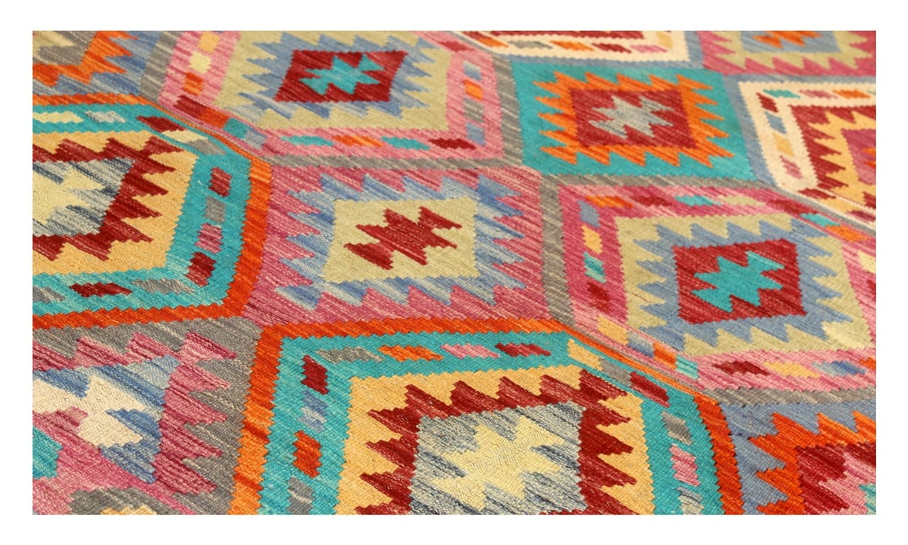Tappeto Kilim Kaudani Afghan fatto a mano multicolore 299x204cm