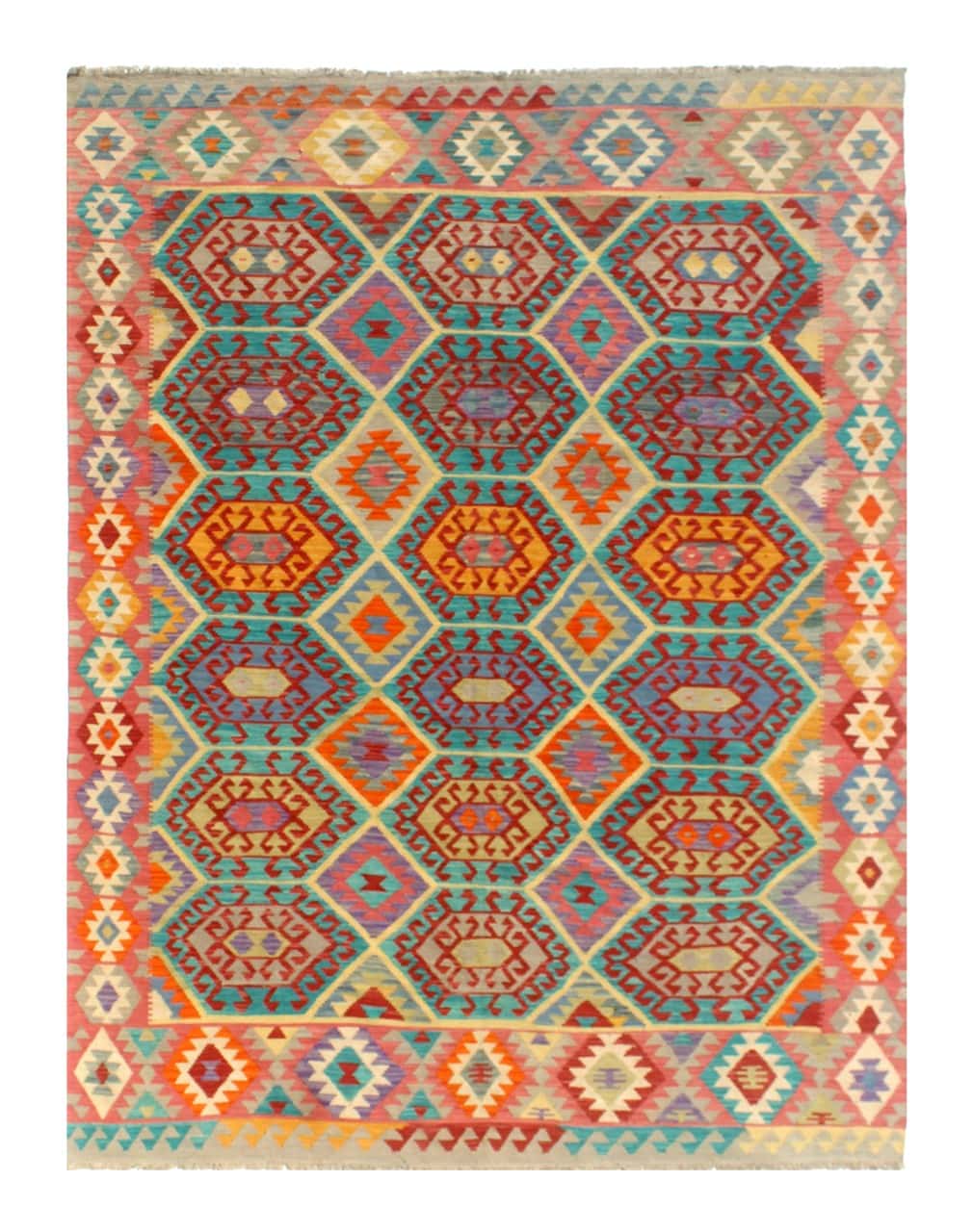 Tappeto Kilim Kaudani Afghan fatto a mano multicolore 340x251cm