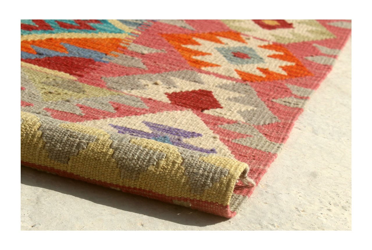 Tappeto Kilim Kaudani Afghan fatto a mano multicolore 340x251cm