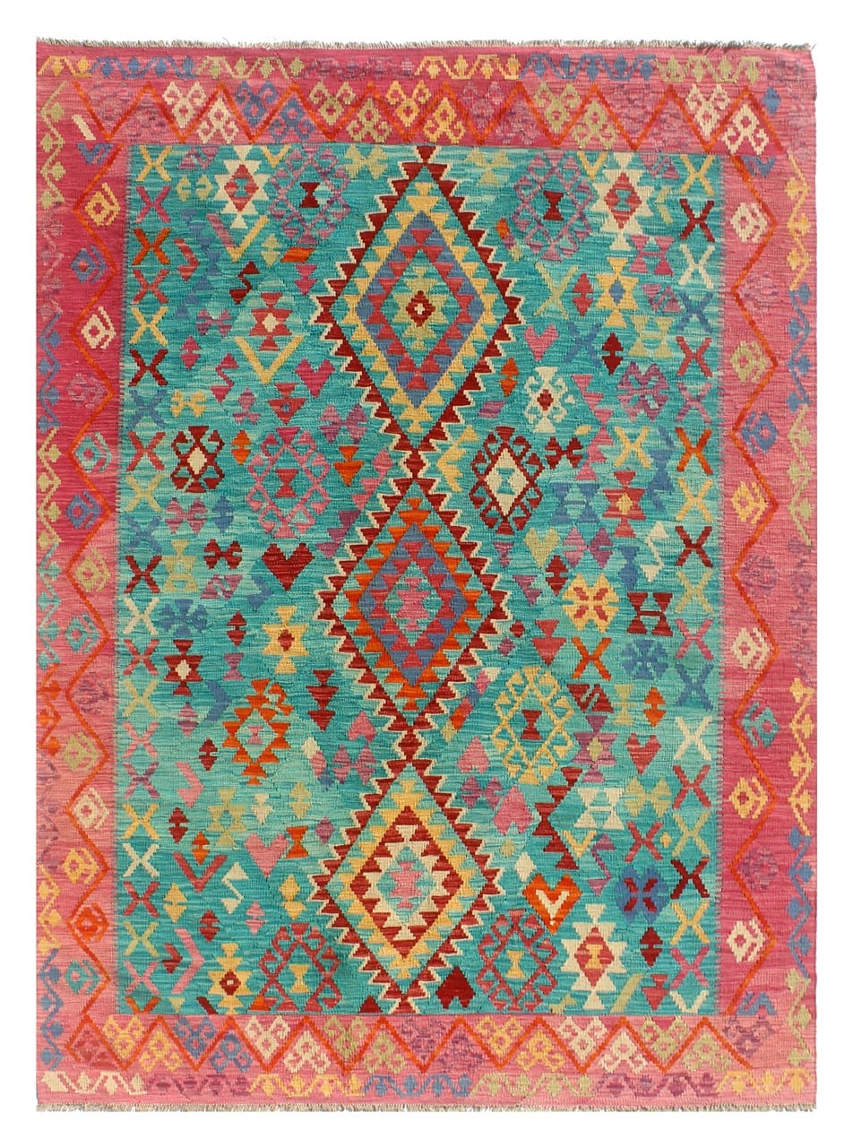 Tappeto Kilim Kaudani Afghan fatto a mano multicolore 291x205cm
