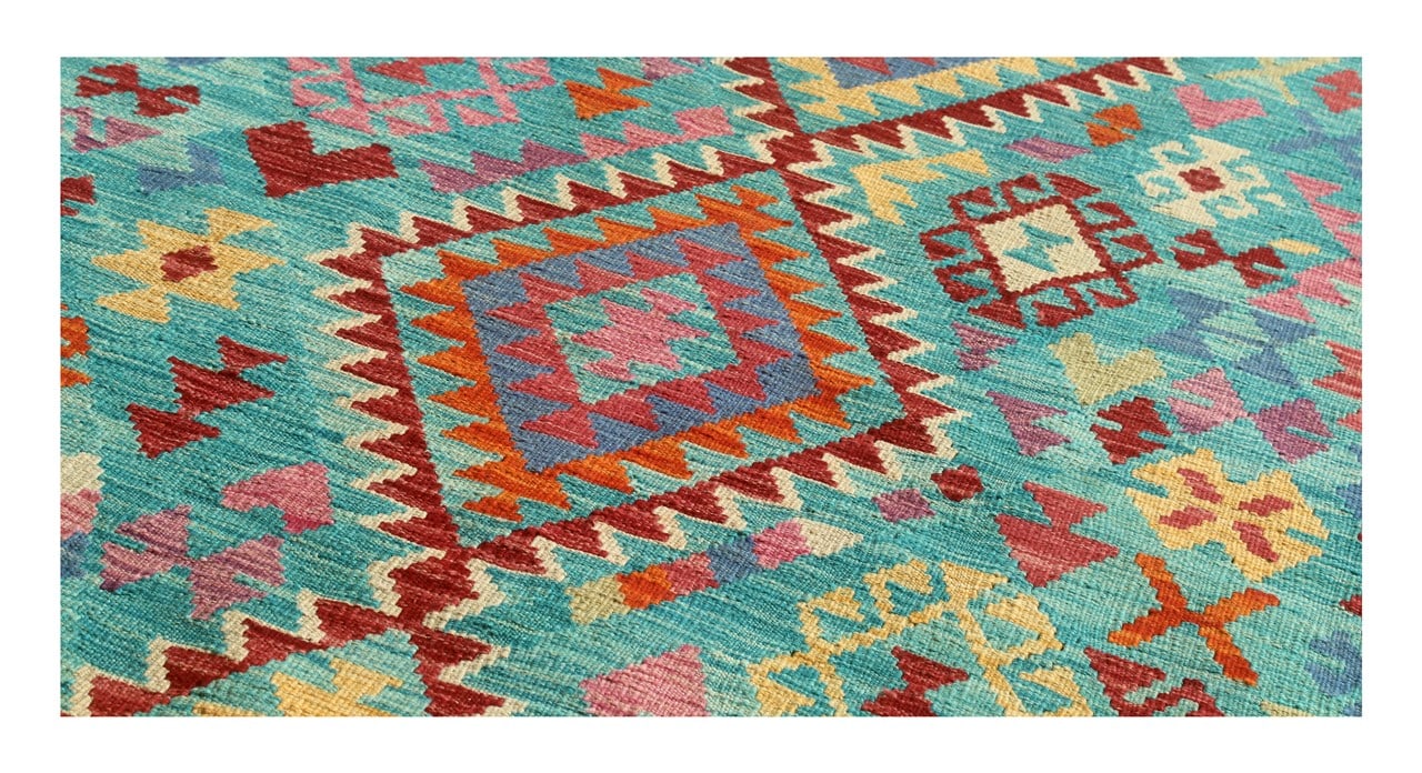 Tappeto Kilim Kaudani Afghan fatto a mano multicolore 291x205cm