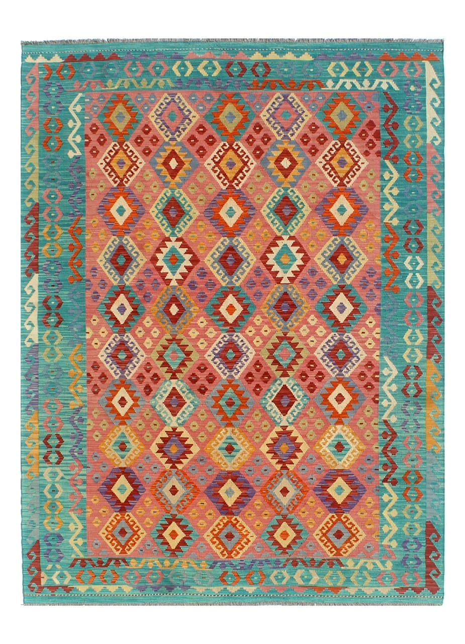 Tappeto Kilim Kaudani Afghan fatto a mano multicolore 306x204cm