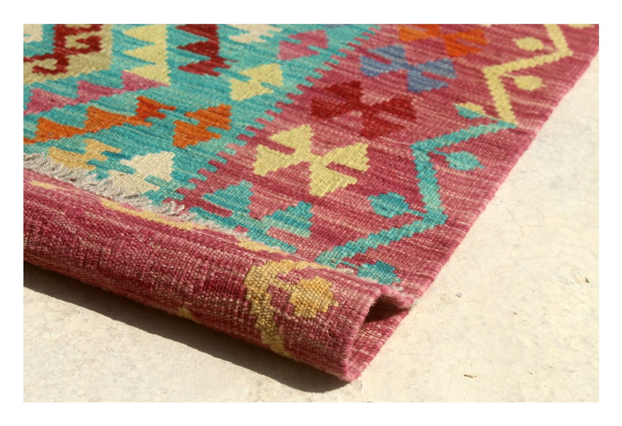 Tappeto Kilim Kaudani Afghan fatto a mano multicolore 294x207cm