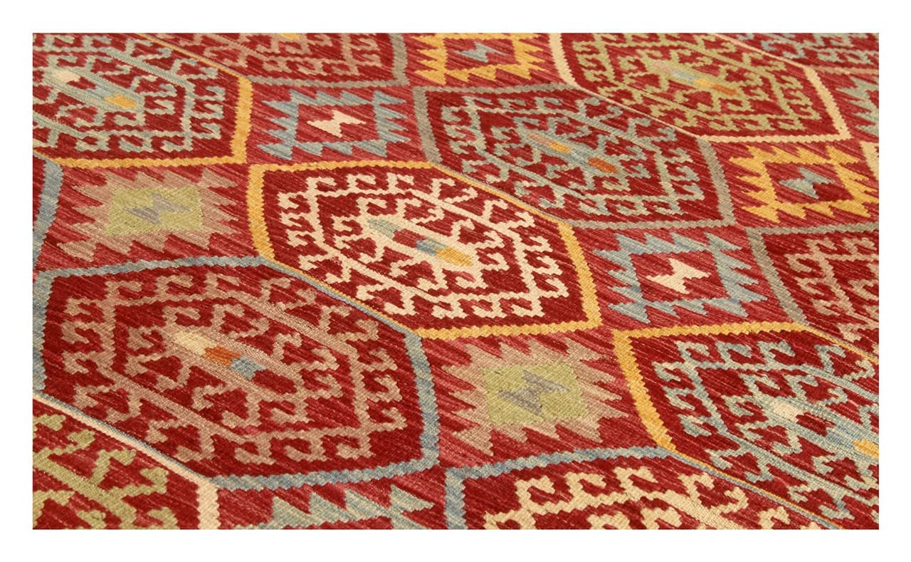 Tappeto Kilim Kaudani Afghan fatto a mano multicolore 292x210cm