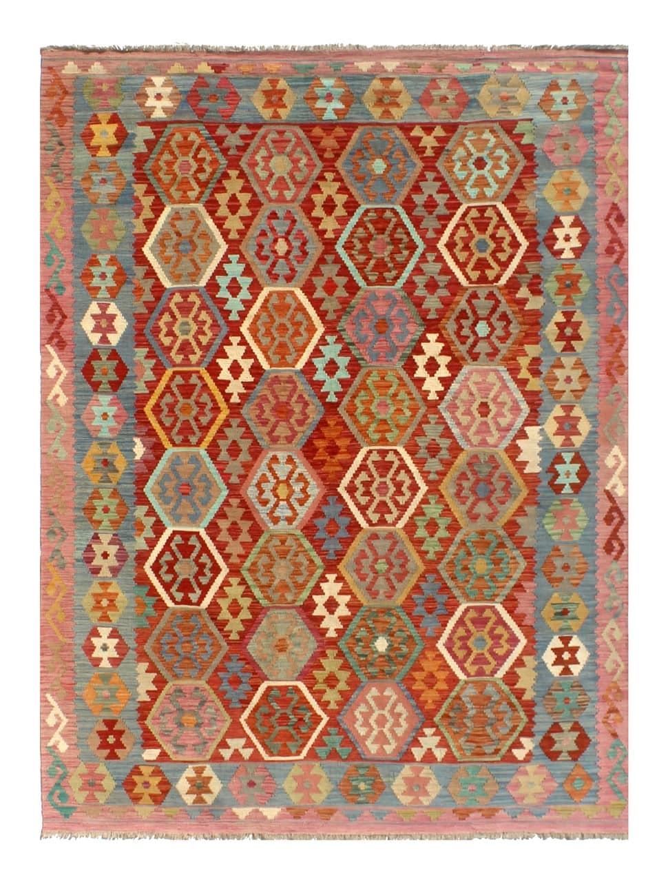 Tappeto Kilim Kaudani Afghan fatto a mano multicolore 293x208cm
