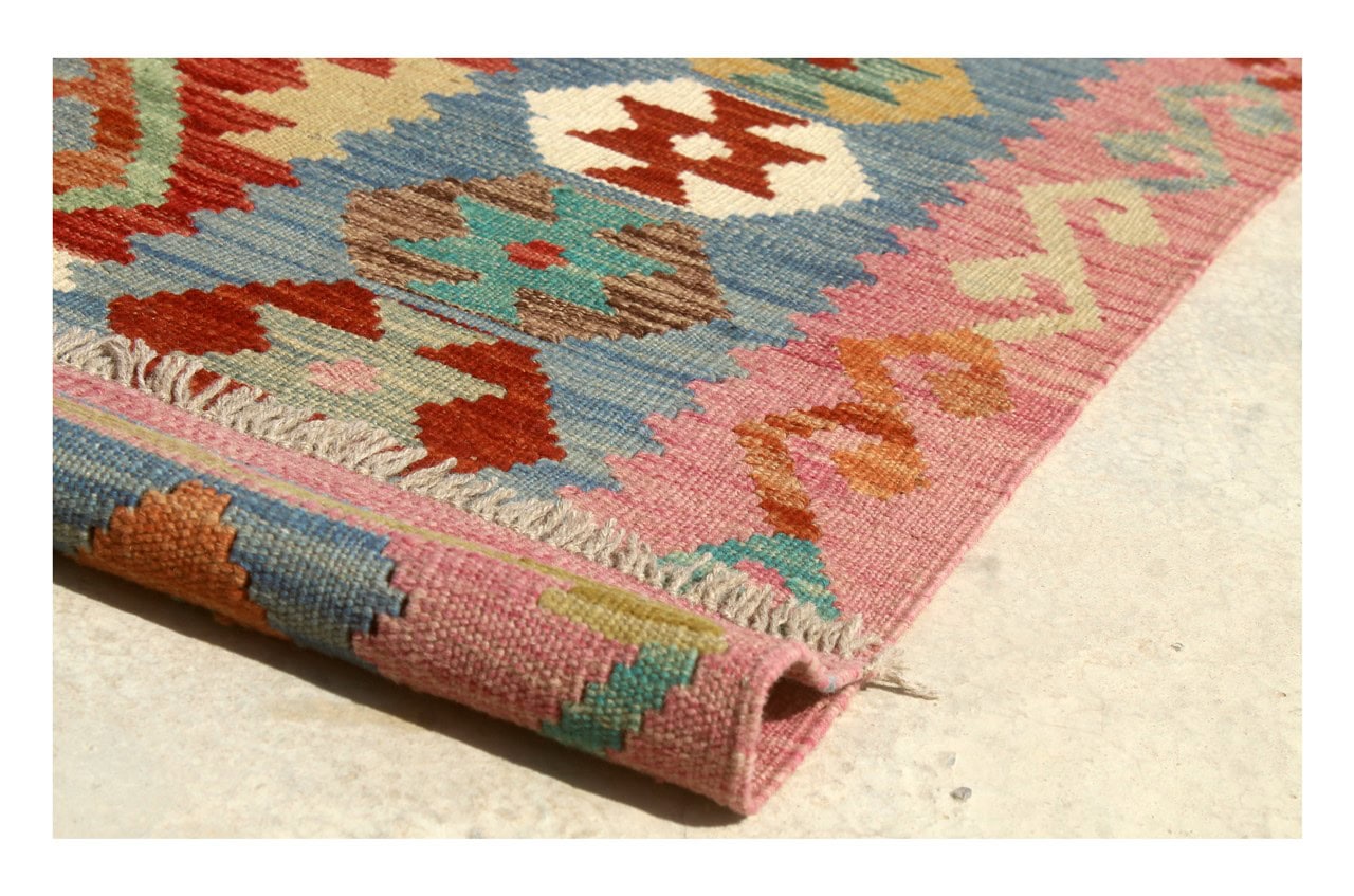 Tappeto Kilim Kaudani Afghan fatto a mano multicolore 293x208cm